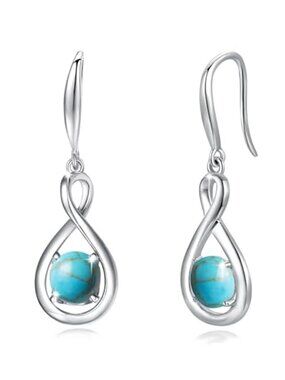 Sterling Silver Infinity Earrings Turquoise Dangle Birthstone Earrings
